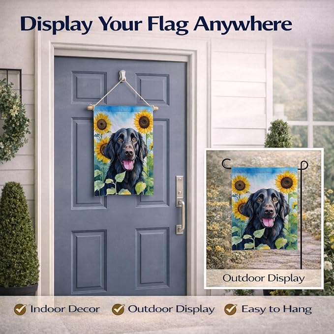 Caroline's Treasures DAC6078GF Flat-Coated Retriever in Sunflowers Garden Flag Mailbox Flag Decorative Yard Flag Banner Outside Patio Artwork Yard Flower Beds, Garden Size, Multicolor