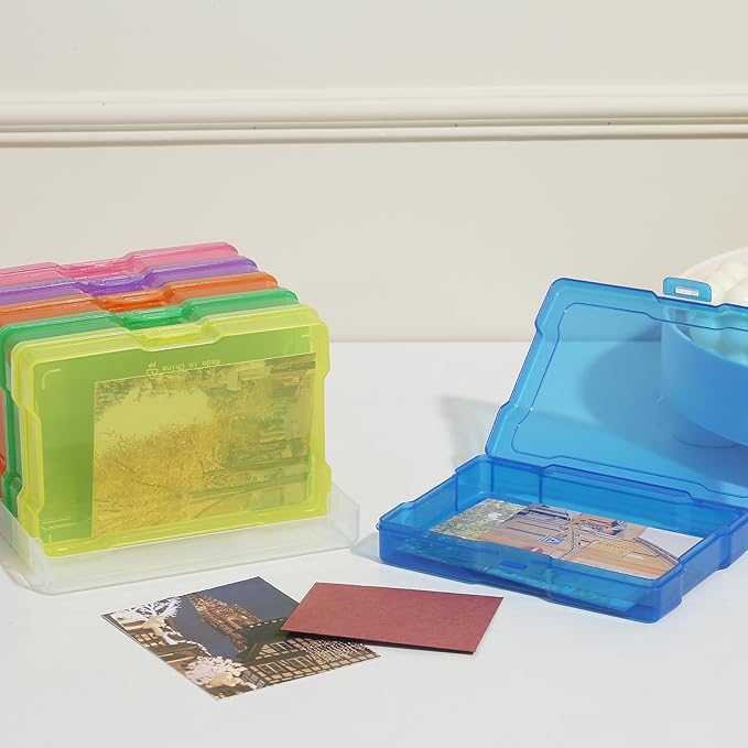 novelinks 6 Pcs 4"x6" Plastic Photo Storage Boxes with Tray (Color 3Pack) | Photo Organizers and Storage, Task Boxes for Special Education, Flash Card Holder, 4x6 Index Card Holder, Picture Boxes