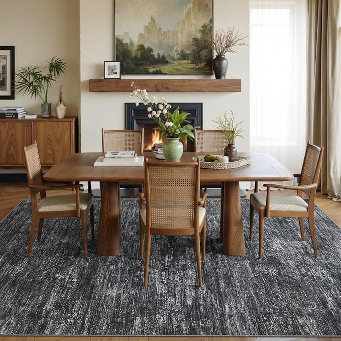 Garvee 8x10 Area Rug for Living Room Solid Color Area Rugs, Dark Grey | Machine Washable Non Slip Modern Neutral Non Shedding Stain Resistant Low Pile Soft Rug for Dining Room Nursery Bedroom