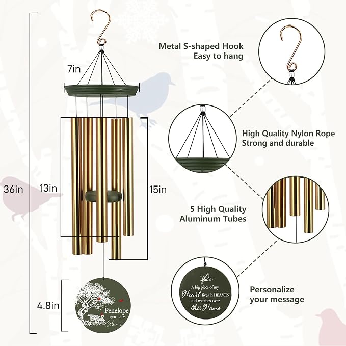 ASTARIN Personalized Wind Chimes Memorial, 30/36 in Cardinal Memorial Wind Chimes, Life Tree Custom Sympathy Gifts in Loving Memory of Mom/Dad, Wind Chime for Loss of Loved Ones(Produced in Texas)