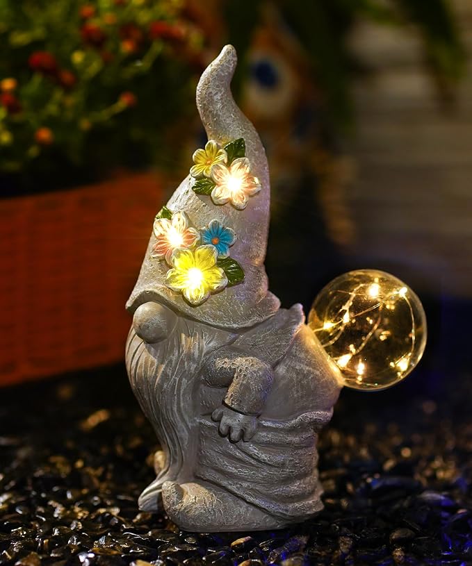 Qeeman Garden Decor Gnome Blow Bubbles: Outdoor Decorations | Yard Art Statues for Patio Balcony Lawn Figurine Gifts for Mom Grandma