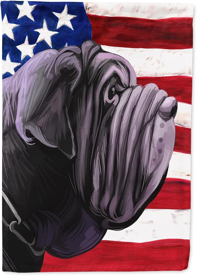Caroline's Treasures CK6625CHF Neapolitan Mastiff Dog American Flag House Flag Large Porch Sleeve Pole Decorative Outside Yard Banner Artwork Wall Hanging, Polyester, House Size, Multicolor