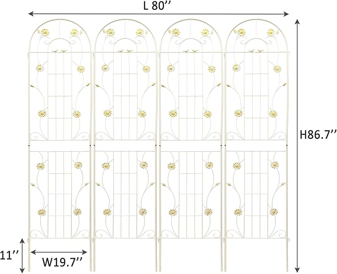 4/2 Pack White Metal Garden Trellis, 86.7" x 19.7" 71" x 19.7" Rustproof Plant Support Frame, Decorative Climbing Vine Trellis for Flower Vegetable Patio Garden Decor (White, 86.7" x 19.7", 4 Pack)