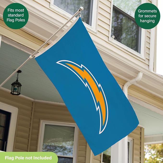 Team Sports America NFL Los Angeles Chargers 3 x 5 Outdoor Durable House Flag with Grommets | Sport Team Flag & Banner | Indoor Wall Decor Flag for Room | Works with Flag Poles for Outside House