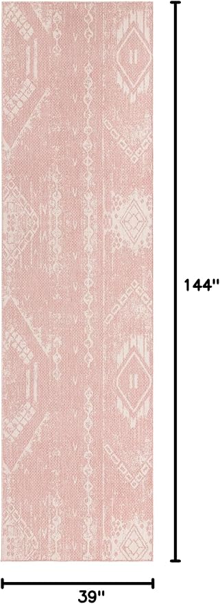 Unique Loom Outdoor Bohemian Collection Area Rug - Anthro (3' 3" x 12' Runner, Pink/ Ivory)