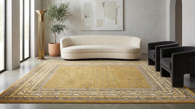 Unique Loom Williamsburg Collection Traditional Border with Dotted Center Area Rug, Rectangular 10' 0" x 13' 1", Yellow/Beige