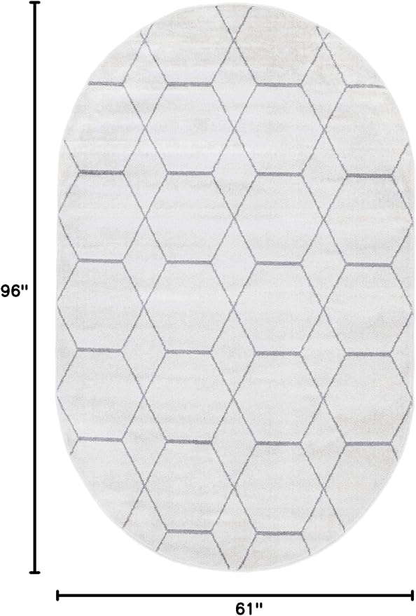 Unique Loom Trellis Frieze Collection Area Rug - Geometric (5' x 8' Oval, Ivory/ Gray)