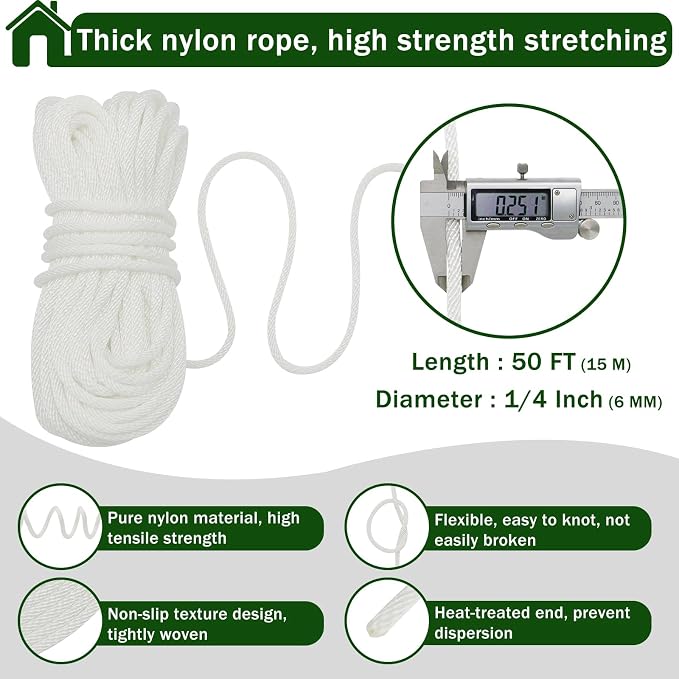 Flag Pole Pulley and Rope kit for 2" to 2.6" Diameter Flag Poles, 50FT Rope, 3.5" Flag Pole Topper, Cast Aluminum Flag Pole Truck, Metal Snap Clips and Cleat(Silver)
