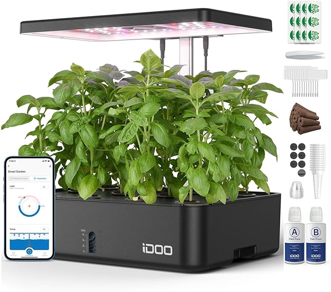 iDOO Hydroponics Growing System 12 Pods Kit Indoor Herb Garden | APP & WiFi Controlled, Hydroponic with LED Grow Light Auto-Timer and Pump System, Indoor Garden for Home School Office Gifts