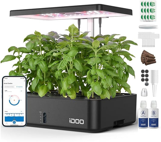 iDOO Hydroponics Growing System 12 Pods Kit Indoor Herb Garden | APP & WiFi Controlled, Hydroponic with LED Grow Light Auto-Timer and Pump System, Indoor Garden for Home School Office Gifts