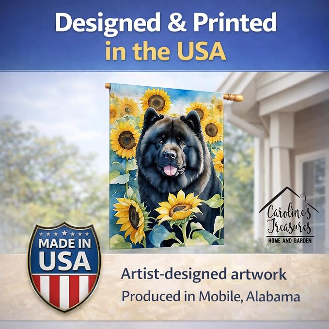 Caroline's Treasures DAC6054CHF Chow Chow in Sunflowers House Flag Large Porch Sleeve Pole Decorative Outside Yard Banner Artwork Wall Hanging, Polyester, House Size, Multicolor