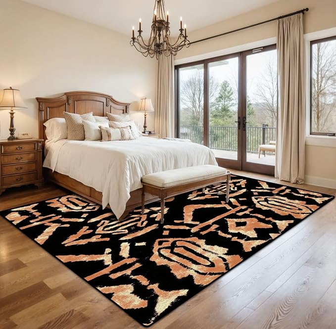 8x10 Area Rugs for Living Room Ethnic African Print Boho Chocolate Abstract Brown Artwork Handmade Washable Large Area Rug for Bedroom Non Slip Outdoor Carpets Soft Mats Kitchen Home Office Decor