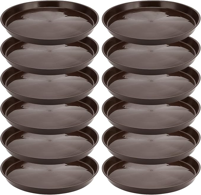 12 Pack 17 Inch Plastic Plant Saucers, Round Plant Pot Saucers, Large Flower Pot Drip Trays Plants Garden Saucers for Indoor Outdoor Planters, Brown