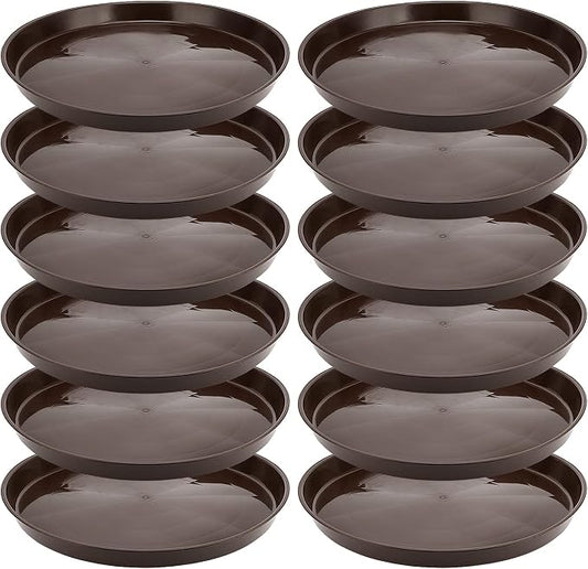 12 Pack 17 Inch Plastic Plant Saucers, Round Plant Pot Saucers, Large Flower Pot Drip Trays Plants Garden Saucers for Indoor Outdoor Planters, Brown