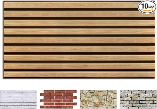 COMSTICKC 3D Faux Wood Wall Sticker, Peel and Stick Wall Covering,12 pcs of 22.8" x 11.8", DIY Lightweight PVC Wood Self Adhesive Decorative Tiles Wallpaper,Paintable,Covers 22.48 sq.ft