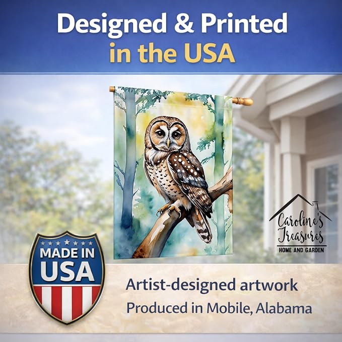 Caroline's Treasures Spotted Owl House Flag Large Porch Sleeve Pole Decorative Outside Yard Banner Artwork Wall Hanging, Polyester, House Size, Multicolor