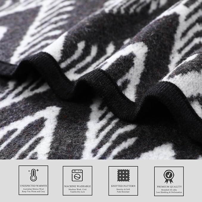 PuTian Merino Wool Blanket - 4 lbs Warm, Thick, Washable, Large 87" x 63" Throw for Outdoors, Camping,Couch, Bed, Travel-Super Soft Wool Blanket- Bohemia Grey