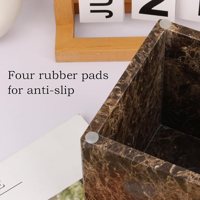 Natural Marble Square Tissue Box Cover,Stone Modern Decorative Sturdy Napkin Box Holder Case,Facial Paper Organizer for Bathroom Vanity Toilet Countertop,Kitchen (1, Dark Brown, 5.71 * 5.71 * 5.51)