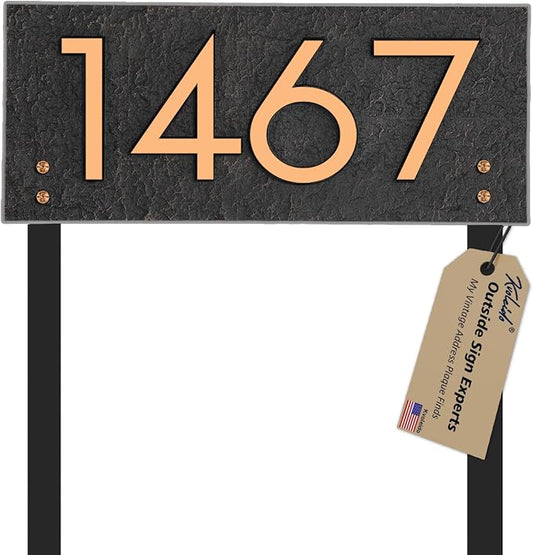 Personalized Address Sign LAWN MOUNTED - House Number Sign,Address Plaque,House Address Numbers for Outside House Lawn Insert,Yard,Ground,Garden,Drive Way Free Standing with Stakes(Red Copper)