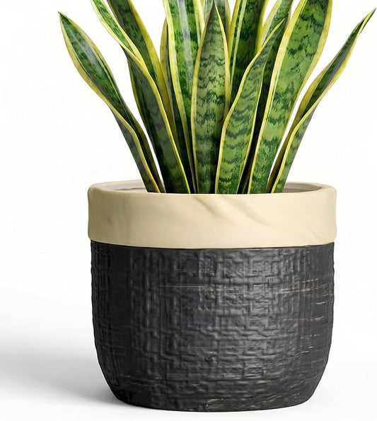 8 Inch Planter - Ceramic Pots for Plants with Drainage Hole and Plug, Round Unique Flower Pots for Indoor Plants, Boho Decorative Plant Pot, Apartment Decor, Gardening Gifts for Women, Black