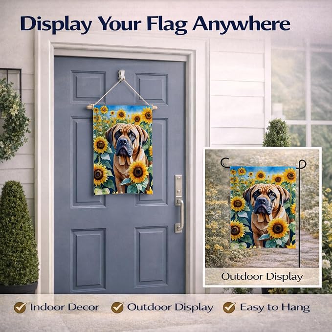 Caroline's Treasures DAC6120GF Mastiff in Sunflowers Garden Flag Mailbox Flag Decorative Yard Flag Banner Outside Patio Artwork Yard Flower Beds, Garden Size, Multicolor