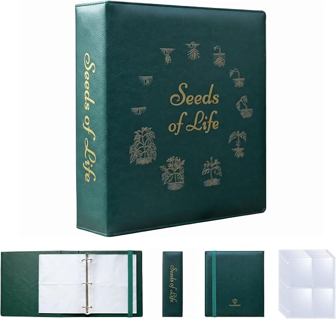 Seeds of Life - Seed Storage Organizer Binder – Compact Seed Packet Organizer with 50 Sheets Holding 200 Seed Envelopes, Complete Seed Saving Binder Kit for Gardeners