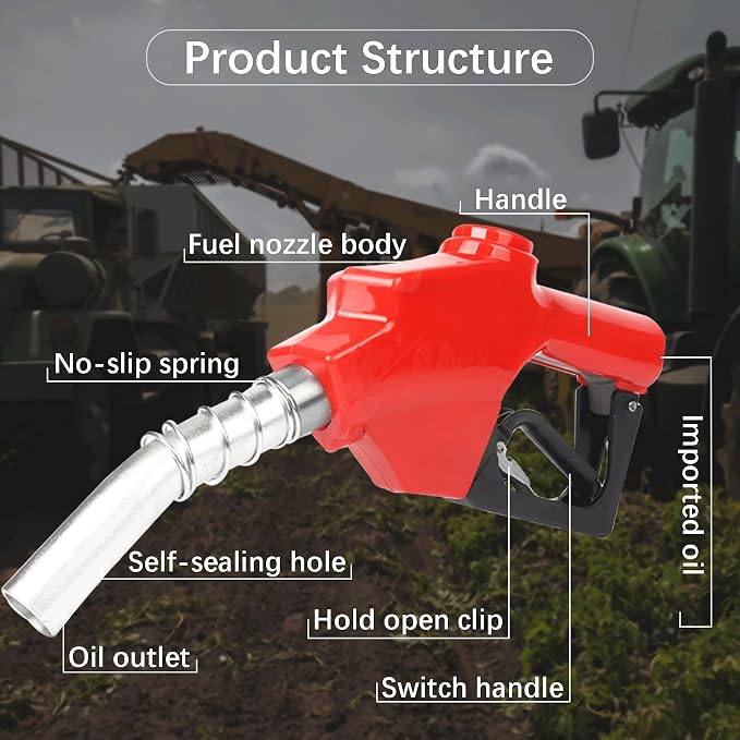 Azdele 1 Inch NPT Red Automatic Fueling Nozzle 1-3/16 Inches(OD=30mm) Spout Auto Shut Off Aluminum Alloy Diesel Petrol Fuel Nozzle, The Max Flow Rate 120L/Min