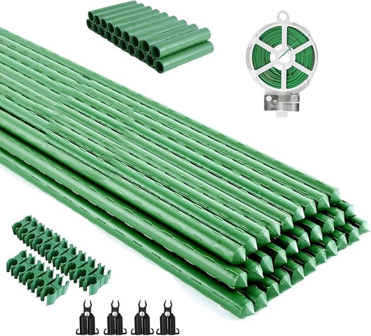 72 Pcs Garden Stakes 30 Sets 16 Inch Steel Tomato Plant Stakes and Accessories, DIY 4ft 5ft 6ft 7ft Plant Stakes Sticks Supports for Outdoor, Gardening, Vegetables, Pepper, Fences (16 inch)