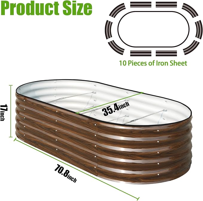SnugNiture Galvanized Raised Garden Bed, 6x3x1.5ft Oval Metal Planter Box for Planting Outdoor Plants Vegetables