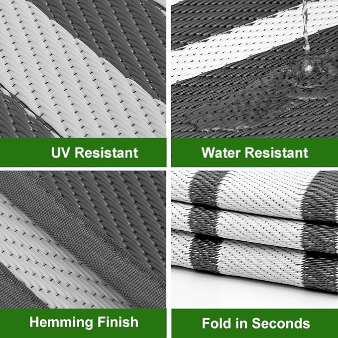 RURALITY Outdoor Rugs 5x8 for Patios Clearance,Waterproof Mats for Porch,Deck,Plastic Straw Area Rugs for Backyard,Balcony,Reversible,Grey&White