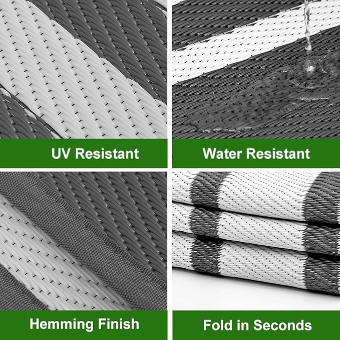 RURALITY Outdoor Rugs 6x9 Waterproof for Patios Clearance,Plastic Straw Mats for Backyard,Porch,Deck,Balcony,Reversible,Grey&White