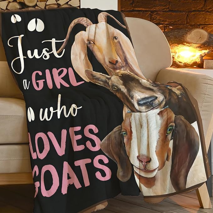 Goat Blanket Gift Just A Girl Who Loves Goats Cozy Plush Throw Blanket Flannel Fleece Ultra Soft Fuzzy Animal Lover Party Blankets for Adult Kids Boys Women Men 60"X50"