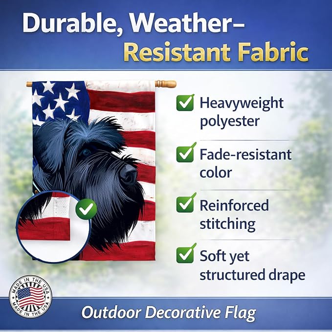 Caroline's Treasures CK6540CHF Giant Schnauzer Dog American Flag House Flag Large Porch Sleeve Pole Decorative Outside Yard Banner Artwork Wall Hanging, Polyester, House Size, Multicolor