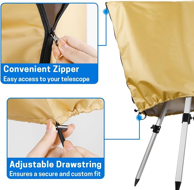 VISEMAN Telescope Cover, Waterproof with Reflective Silver Coating | 39" x 30", Dual Zippers and Drawstring, for Refractor and Reflector Telescopes