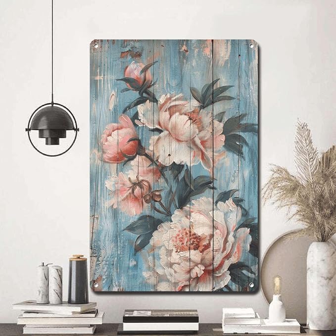 Metal Sign Tin Sign Vintage Wall Art Antique Adoration Peony Tin Sign for Shabby Chic Interiors Rustic Elegance and Corrosion Resistan Vintage Sign for Home Decor 6×8 Inches