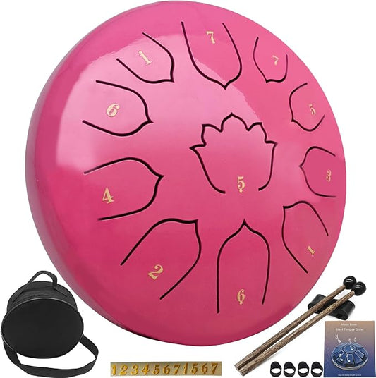 Rain Drum for Outside Garden, 8-Inch Steel Tongue Drum with 11 Notes, Percussion Instrument, Includes Packing Bag, Music Book, and Mallets, Ideal for Meditation, Yoga, and Relaxation