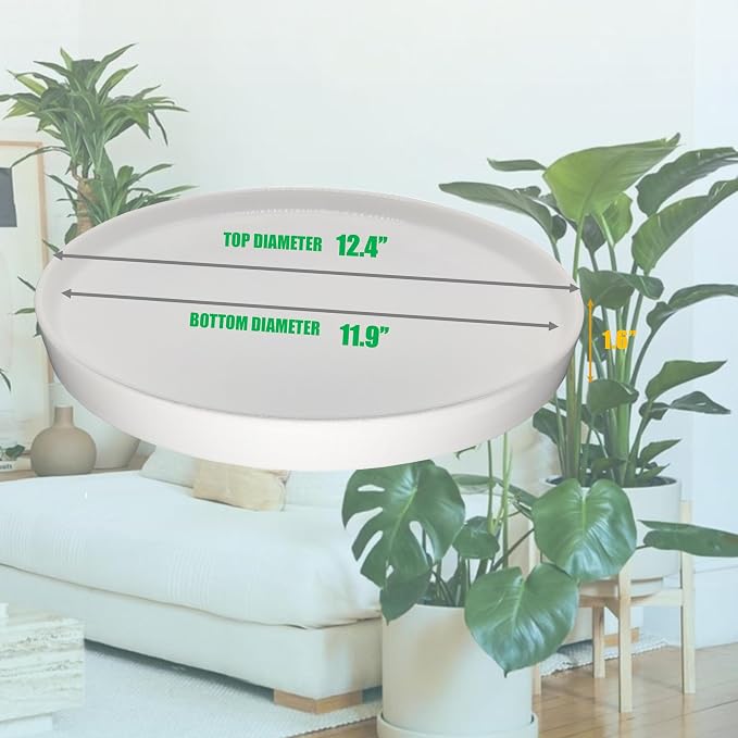 Yukfona Ceramic Plant Saucer Tray 2 Pcs 12 Inch White, 12.5" OD x11.9 ID x1.6 Deep| Fits Flower pots Bottom≤ 11.9", Heavy Duty Glazed Round Planter Drip with Catch Basin for Indoor Outdoor Plants