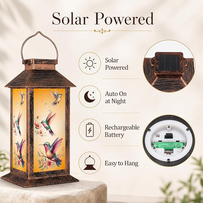 Solar Lanterns for Garden Decor, Waterproof Design Solar LED Hanging Lights for Yard, Patio, Lawn, and Porch, Gifts for Mom, Grandma(Hummingbird)