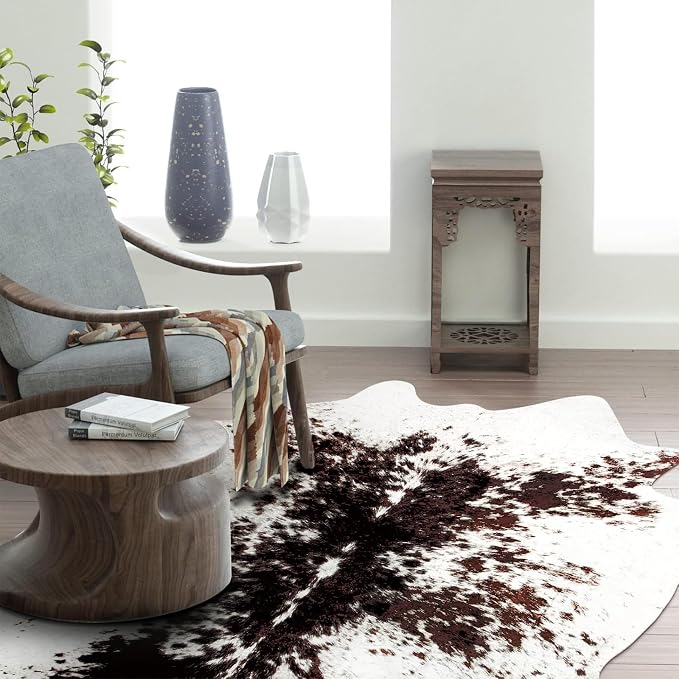 MACEVIA Faux Cowhide Rug Cute Cow Print Rugs Animal Area Carpet Western Decor for Living Room Bedroom Non-Slip 59" L x 47.2" W(4.9ft x 3.9ft)