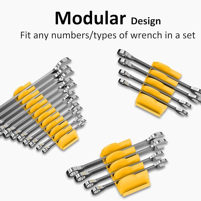 DEHOYI 48 pcs MAGNETIC Modular Wrench Organizers for Tool Drawers - Wrench Rack with Metric&SAE Labels, Perfect Tool Storage Holder. Gift for mechanics (Yellow)