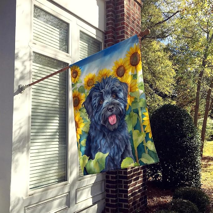 Caroline's Treasures DAC6146CHF Puli in Sunflowers House Flag Large Porch Sleeve Pole Decorative Outside Yard Banner Artwork Wall Hanging, Polyester, House Size, Multicolor