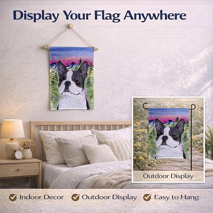 Caroline's Treasures SS8339GF Boston Terrier Garden Flag Mailbox Flag Decorative Yard Flag Banner Outside Patio Artwork Yard Flower Beds, Garden Size, Multicolor