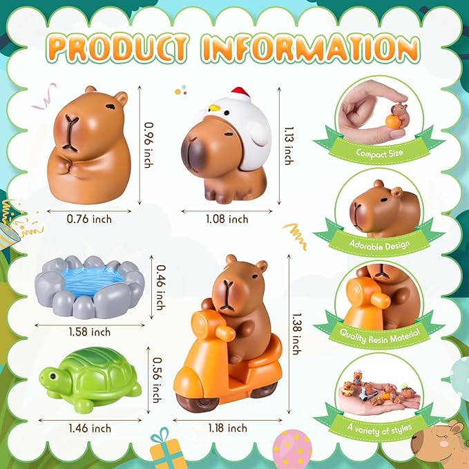 Nosiny 70 Pcs Mini Capybara Figures Bulk Cute Capybara Party Favors Small Resin Miniature Animal Stuff for Cake Topper DIY Dollhouse Accessory Dashboard Fairy Garden Moss Landscape Birthday Decor Gift