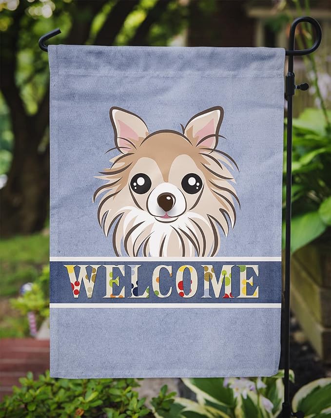 Caroline's Treasures BB1437GF Chihuahua Welcome Garden Flag, Blue Mailbox Flag Decorative Yard Flag Banner Outside Patio Artwork Yard Flower Beds, Garden Size, Multicolor