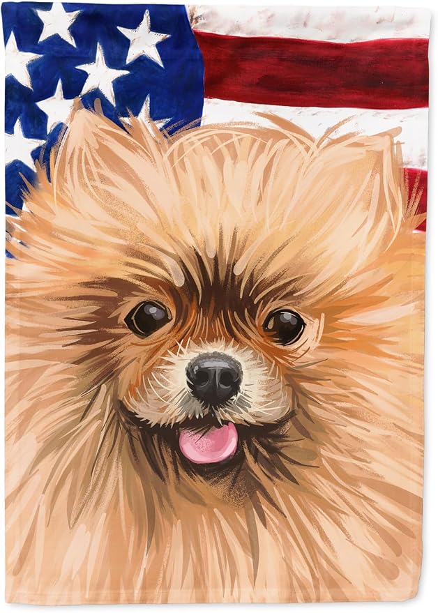 Caroline's Treasures CK6655GF Pomeranian Dog American Flag Garden Flag Mailbox Flag Decorative Yard Flag Banner Outside Patio Artwork Yard Flower Beds, Garden Size, Multicolor