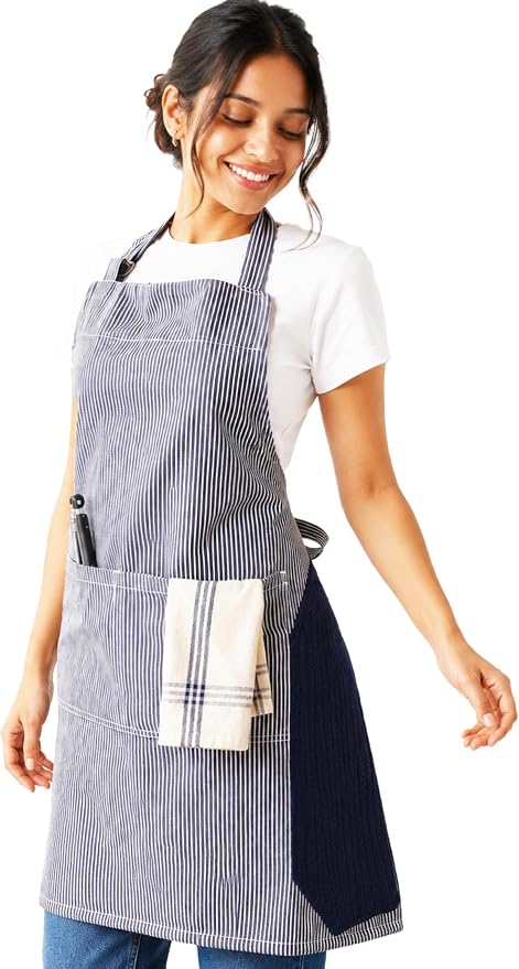 100% Cotton Kitchen Apron with 2 Pockets – Adjustable Chef Apron for Cooking Baking BBQ – Unisex Apron