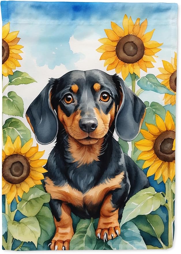 Caroline's Treasures DAC6066GF Dachshund in Sunflowers Garden Flag Mailbox Flag Decorative Yard Flag Banner Outside Patio Artwork Yard Flower Beds, Garden Size, Multicolor