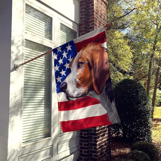 Caroline's Treasures CK6523CHF Finnish hound Dog American Flag House Flag Large Porch Sleeve Pole Decorative Outside Yard Banner Artwork Wall Hanging, Polyester, House Size, Multicolor