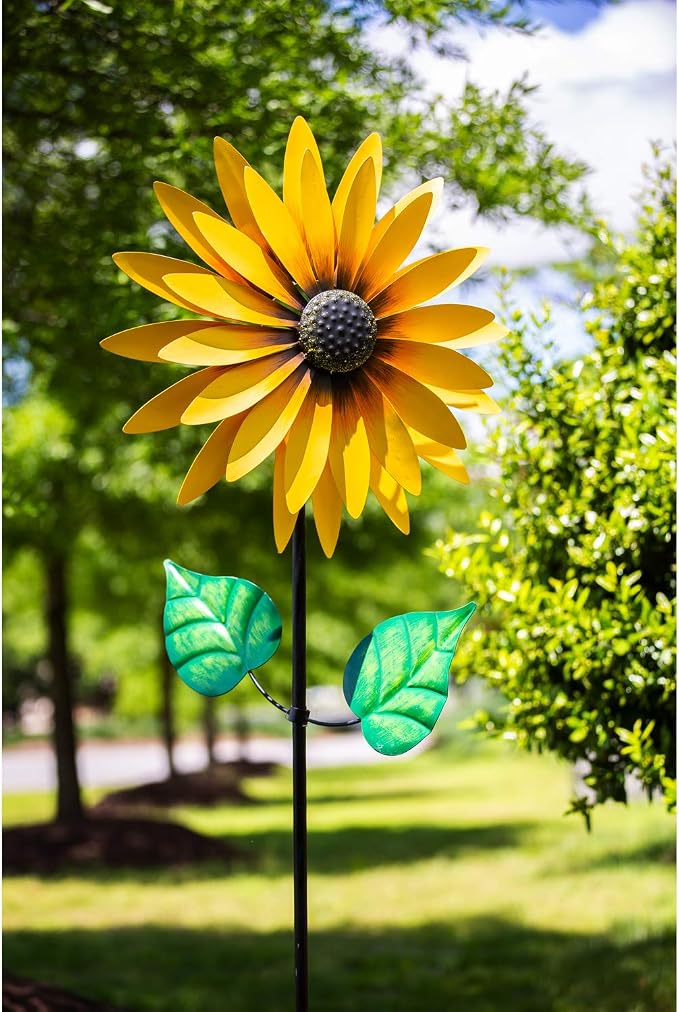 Evergreen Garden 75" H Sunflower Statement Wind Spinner Garden Décor and Accessories for Home and Yard