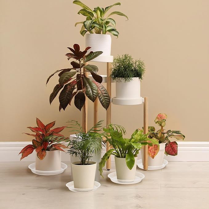 8 Pack 5 7 9 11 Inch Clear Plastic Plant Saucers for Indoors, Durable Plant Trays for Pots and Plant Water Catcher Tray with No Holes, Reusable Plastic Trays for Plants (5 7 9 11''-8Pack)